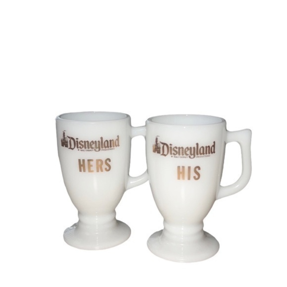 Disneyland Vintage‎ White Gold His & Hers Milk Footed Mugs Set